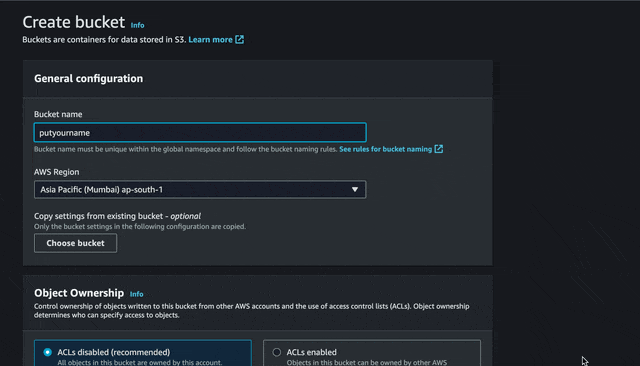create s3 bucket